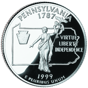 1999-S Pennsylvania Statehood Quarter - SILVER PROOF Close Window [x]